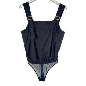 Free People Women's Square Neck Bodysuit M Black Sleeveless Adjustable Strap